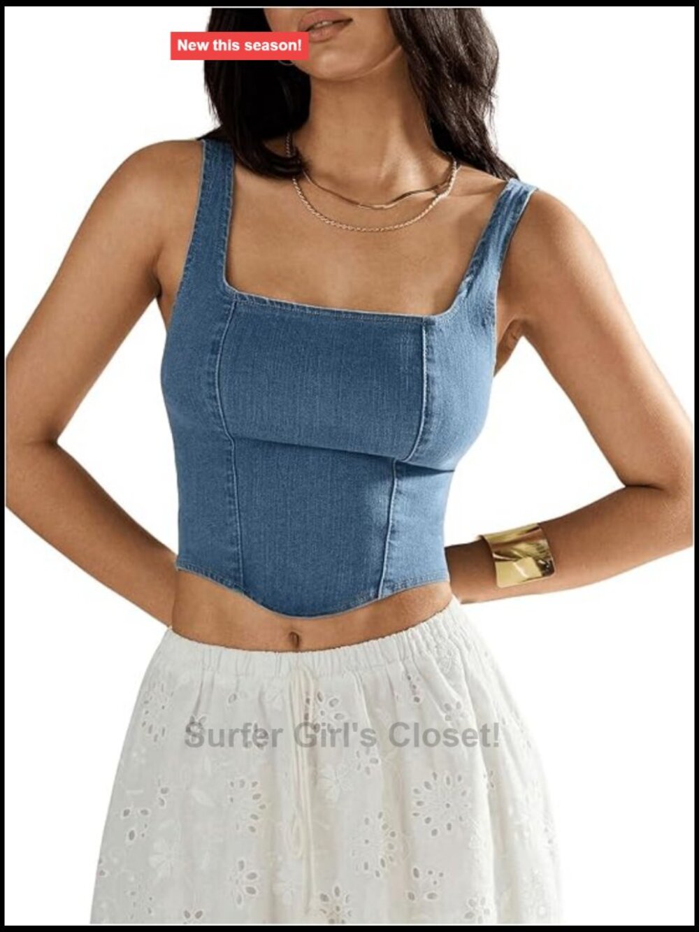 Women's Denim Tank Top Square Neck Backless Slim Fit Y2K Crop Top